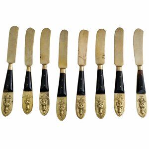 SIAM Vintage Pre-1939 (8) Brass & Wood Butter Knives